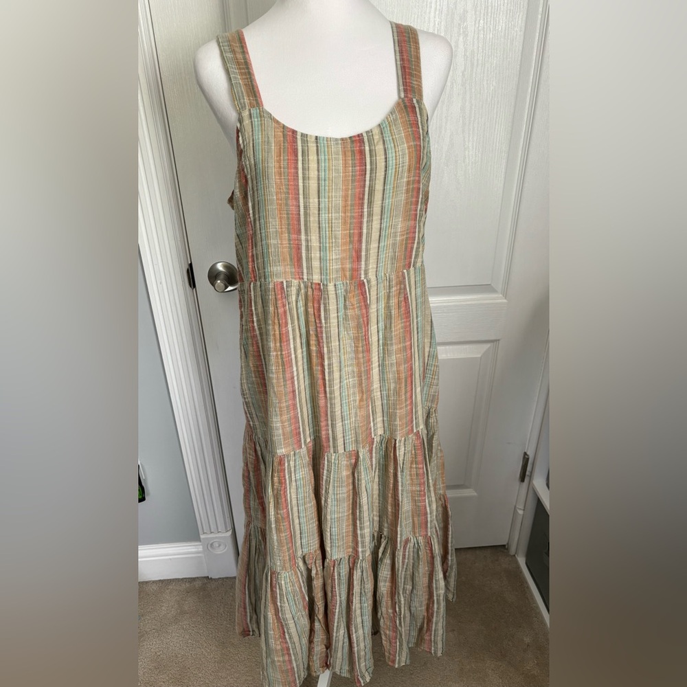NWT Krazy Kat Multi Stripe Tiered Lined Dress Size Large Cracker Barrel Sundress